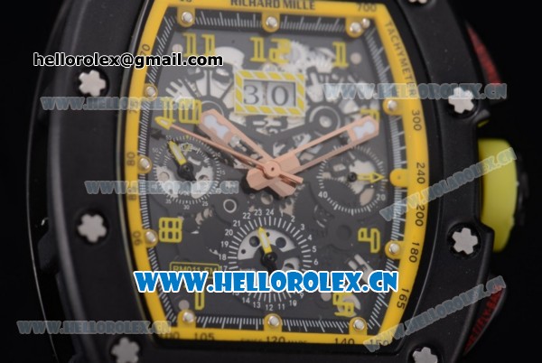 Richard Mille RM011-FM Asia ST25 Automatic PVD Case with Skeleton Dial PVD Bezel Arabic Numeral Markers and Black Rubber Strap - Click Image to Close